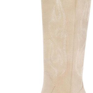 Brand New Western Cowboy Boots for Women - Beige Suede - Knee High Wide Calf